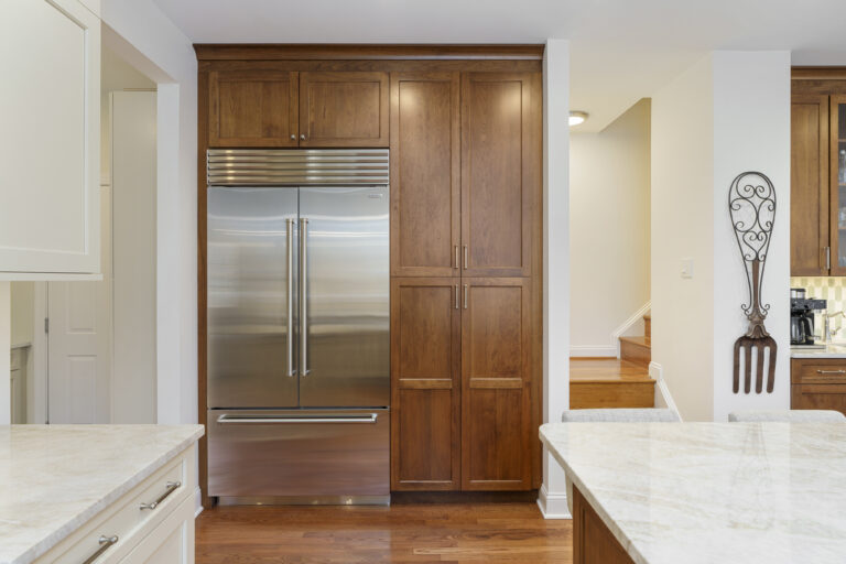 Haverford kitchen view of refrigerator with large cabinets