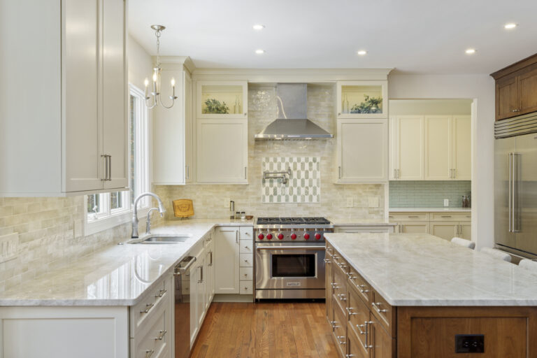 Haverford kitchen with stunning light colored countertops and cabinetry