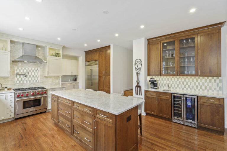 Haverford kitchen view of beverage center and center island