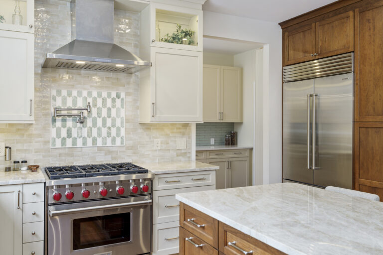 Haverford kitchen view of range and path to butler's pantry